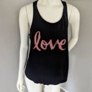 KK INTL Pink Tank Top Pink "Love" Script Size Medium Summer Racer Back NWT